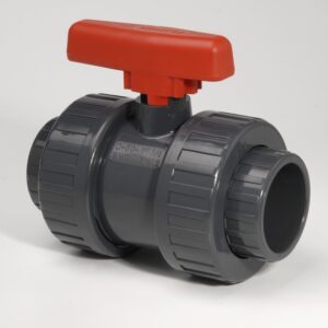 PVC Metric Industrial Double Union Ball Valve Plain Sockets FKM Seals