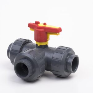 PVC 3 Way Ball Valve L Port Plain Sockets Inch EPDM Seals - Metric